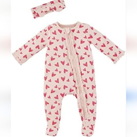 Mudpie heart cotton footie with headband - Picture 1 of 5